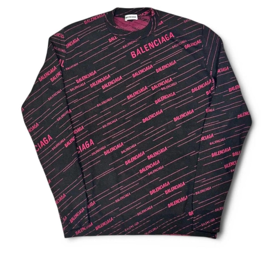Balenciaga Black and Pink Patterned Sweater